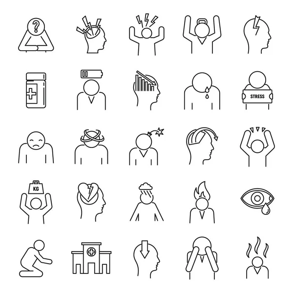 Stress emotion icons set, outline style — Stock Vector