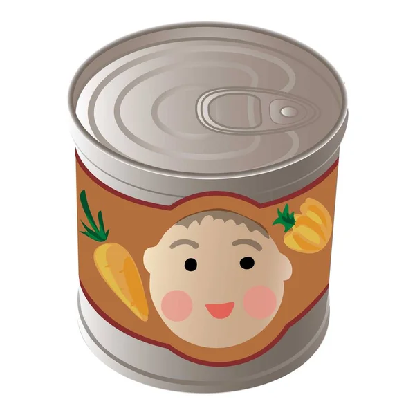 Icône de boîte de conserve de nourriture pour enfants, style dessin animé — Image vectorielle