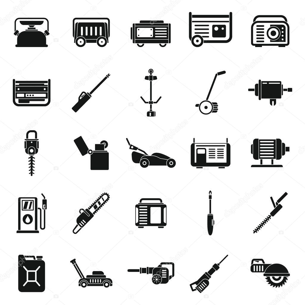 Garden gasoline tools icons set, simple style