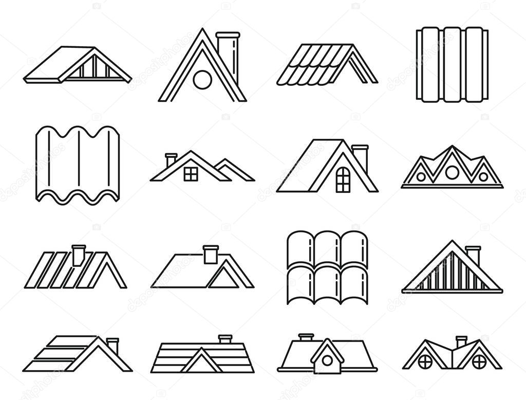 House roof icons set, outline style