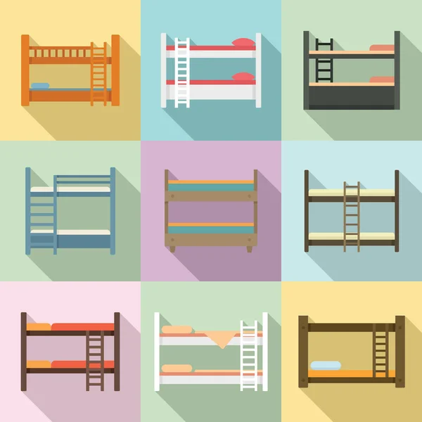 Bunk säng ikoner set, platt stil — Stock vektor