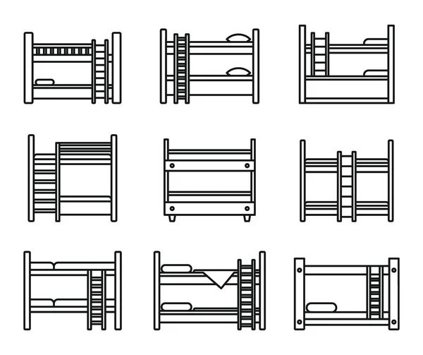 家庭铺位床图标设置,轮廓风格 — 图库矢量图片