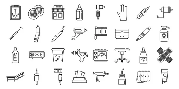 City tattoo studio iconen set, outline stijl — Stockvector