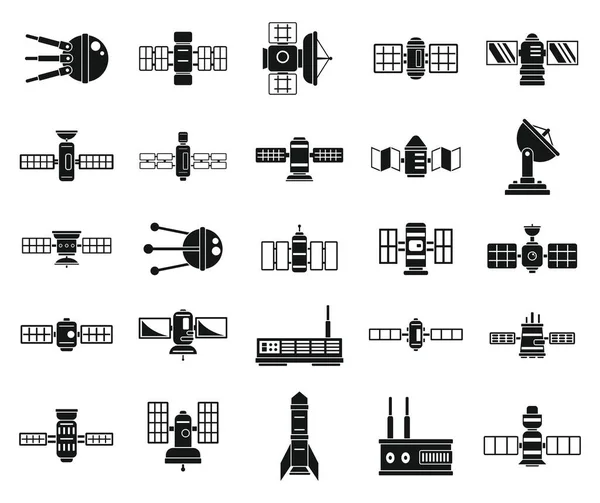 Ensemble d'icônes satellites spatiales, style simple — Image vectorielle