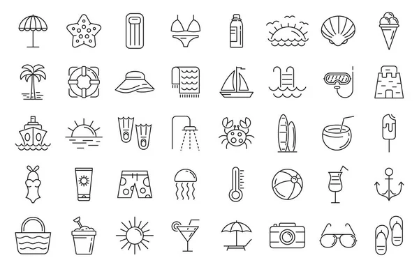 Conjunto de iconos de playa, estilo de contorno — Vector de stock