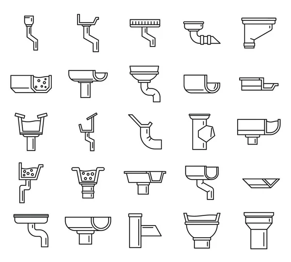 Conjunto de ícones de drenagem de calha, estilo de contorno —  Vetores de Stock