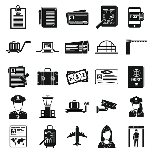 Conjunto de ícones de controle de passaporte da polícia, estilo simples —  Vetores de Stock