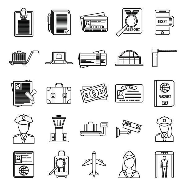 Conjunto de iconos de control de pasaportes de seguridad, estilo de esquema — Vector de stock