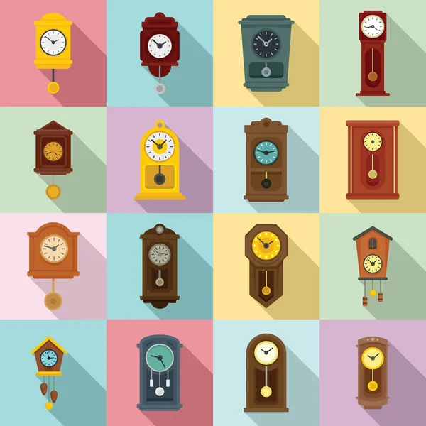 Conjunto de ícones de relógio de pêndulo, estilo plano — Vetor de Stock