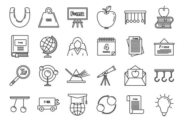 Conjunto de iconos del Día Mundial de Newtons, estilo de esquema — Archivo Imágenes Vectoriales