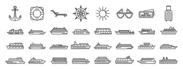 Набір піктограм океанського круїзу, стиль контуру — стоковий вектор