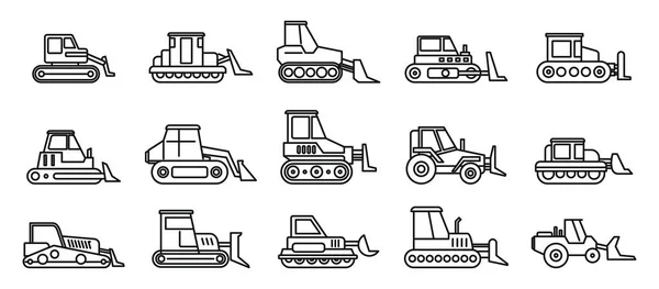 Ensemble d'icônes de bulldozer de construction, style contour — Image vectorielle