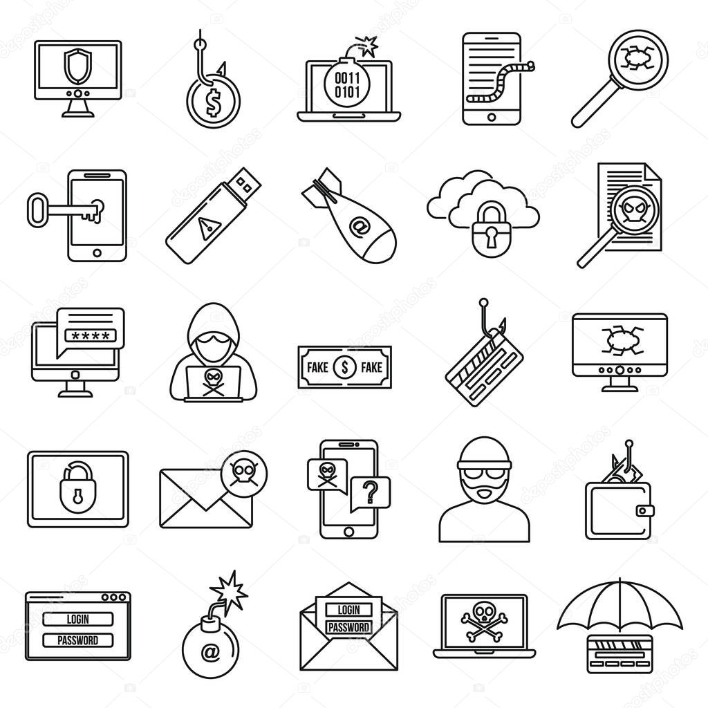 Fraud spy icons set, outline style