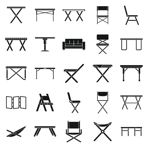 Domácí skládací nábytek ikony sada, jednoduchý styl — Stockový vektor