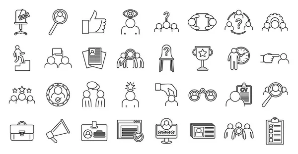 Conjunto de iconos de agencia de reclutamiento, estilo de esquema — Archivo Imágenes Vectoriales
