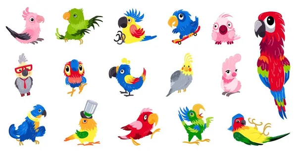 Parrot icons set, cartoon style — Stock Vector