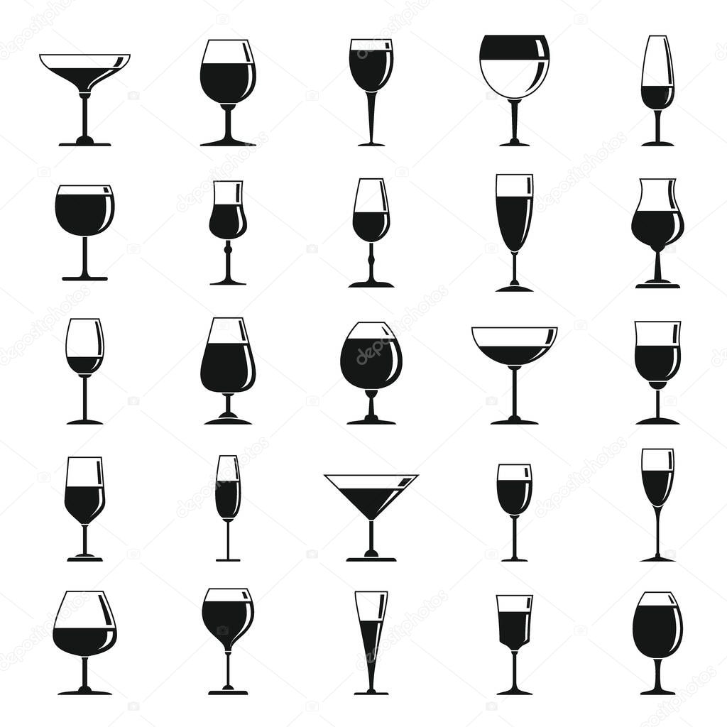 Wineglass icons set, simple style