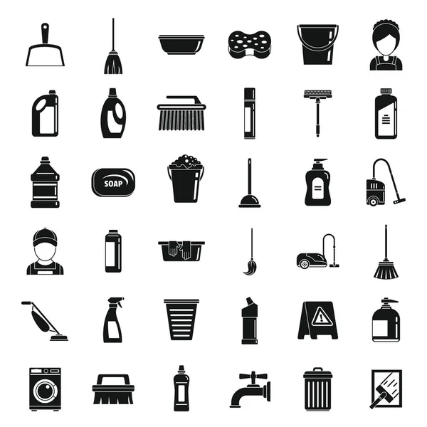 Οικιακές υπηρεσίες καθαρισμού εικονίδια που, απλό στυλ — Διανυσματικό Αρχείο