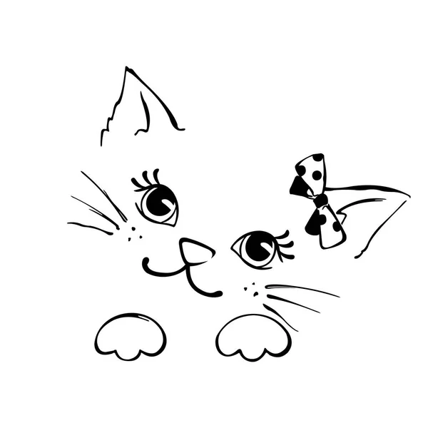 Ręcznie Rysowane Ładny Kot Białym Tle Zabawny Kotek Kreskówka Element — Wektor stockowy