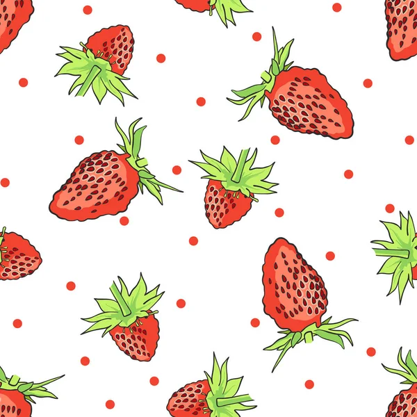 Hand Drawn Seamless Pattern Strawberry Isolated White Background Design Element — Stock Vector