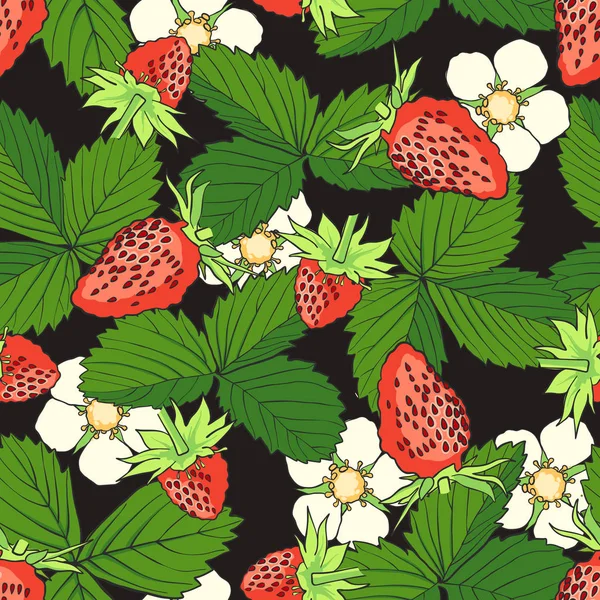 Hand Drawn Seamless Pattern Strawberry Isolated White Background Design Element — Stock Vector