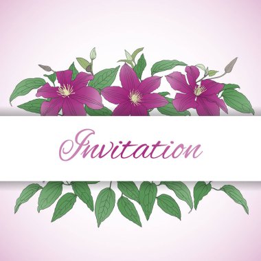 Akasma çiçek çiçek kartı. Romantik davetiye tasarımı. Mor çiçekler ile şirin çerçeve. Vektör çizim.