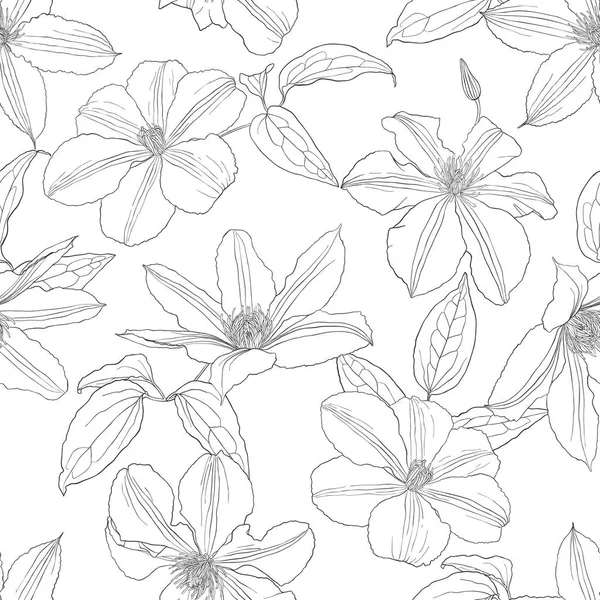 白い背景で隔離のクレマチス花のシームレスなパターン テキスタイル ファブリック スクラップブッ キングのデザイン要素です ベクトル図 — ストックベクタ