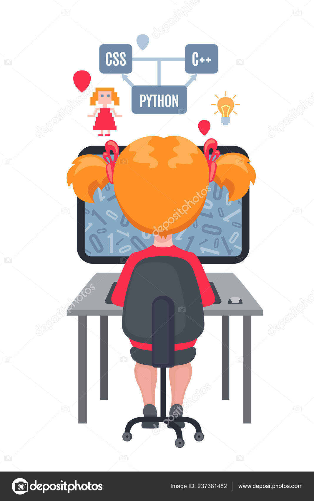 Cute Smiling Girl Sitting Laptop Learning Web Design Coding Vector Stock  Vector Image by ©7romawka7 #237381482
