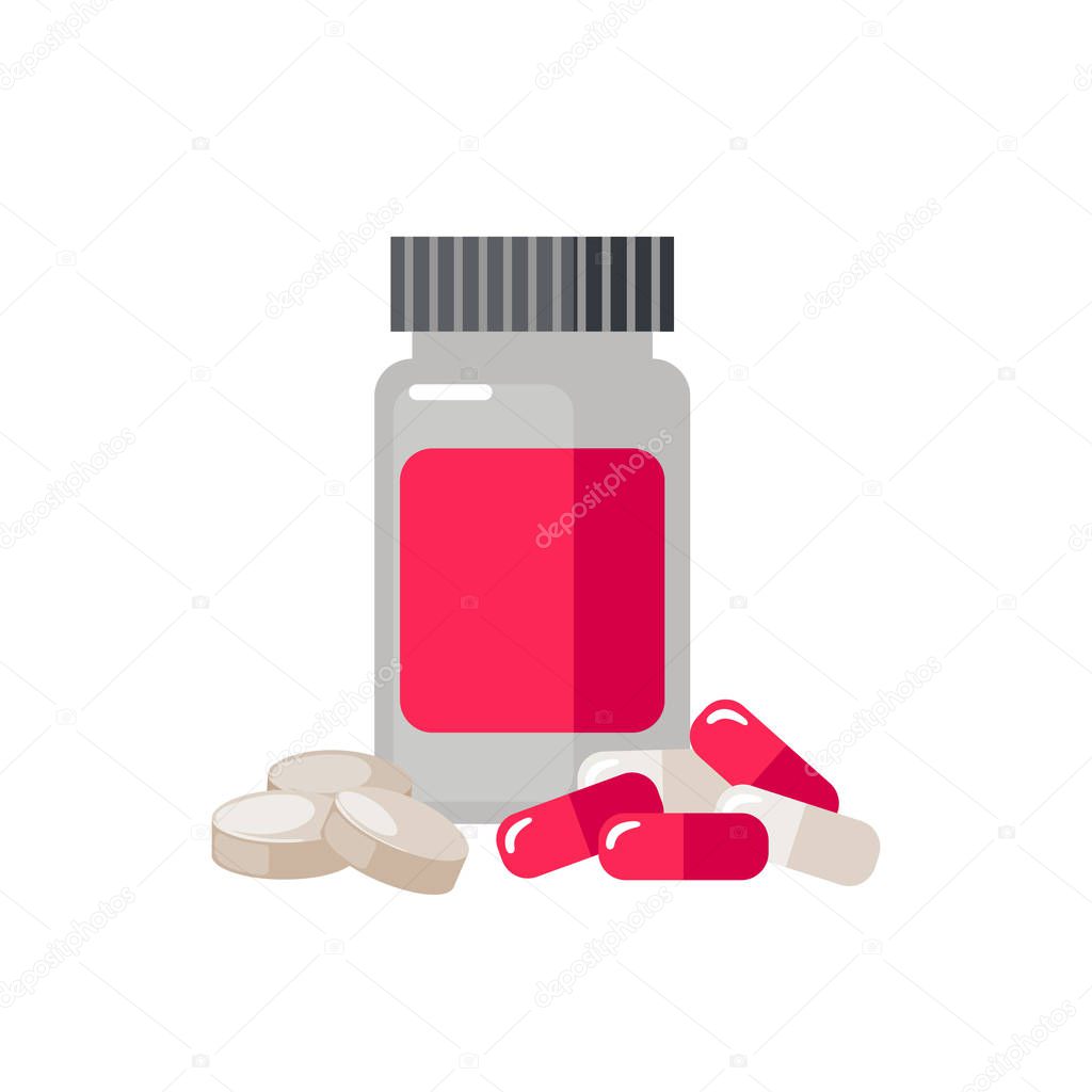 Pill bottle icon isolated on white background. Allergy concept. Vector illustration. Design element for medicine, health or pharmacy.