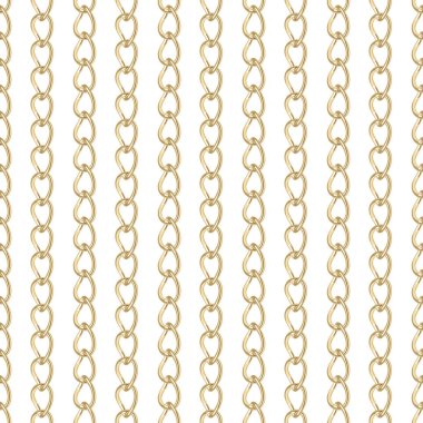 Beyaz arka plan üzerinde izole altın zinciri takı seamless modeli. Tekstil, kumaş, duvar kağıdı veya vb için tasarım öğesi. Vektör çizim.