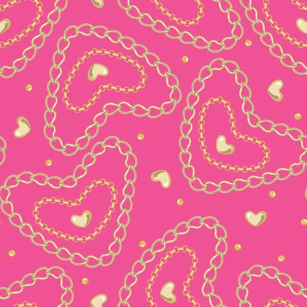 Goldkettenschmuck Mit Nahtlosem Muster Mit Herzen Auf Rosa Hintergrund Designelement — Stockvektor