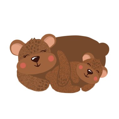 Şirin elle çizilmiş mutlu ayı aile beyaz arka plan üzerinde izole. Orman hayvan. Anne ayı ve oyuncak ayı. Vektör çizim.