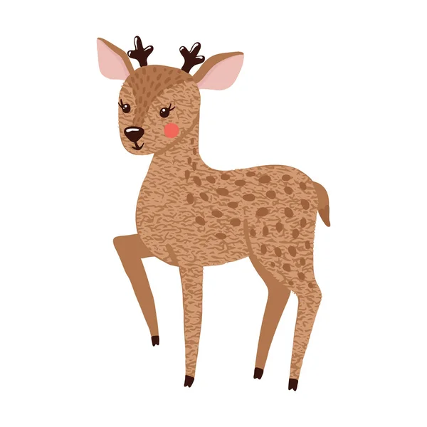 かわいい手描き白い背景で隔離の鹿を立っています 森林動物 ベクトル図 — ストックベクタ
