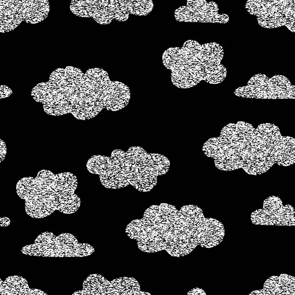 Мальований Вручну Однотонний Безшовний Візерунок Милими Хмарами Дизайн Елемента Тканини — стоковий вектор