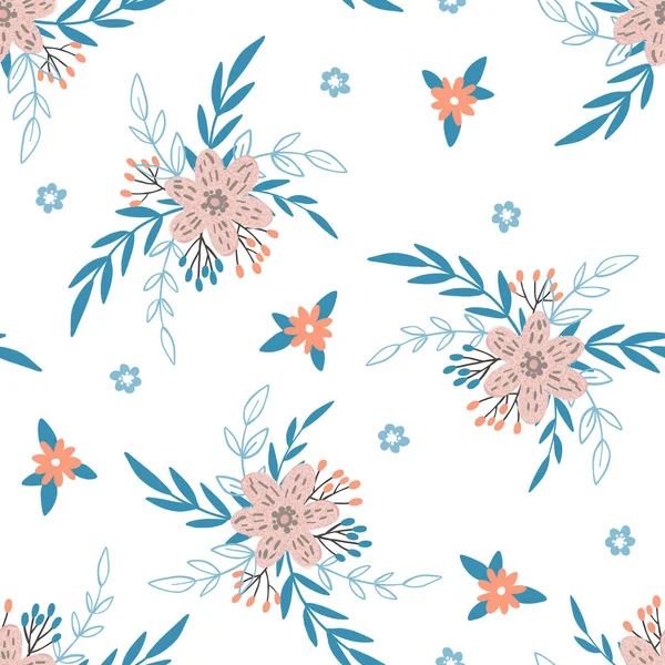 Cute Seamless Floral Pattern Isolated White Background Design Element Fabric — Stock Vector