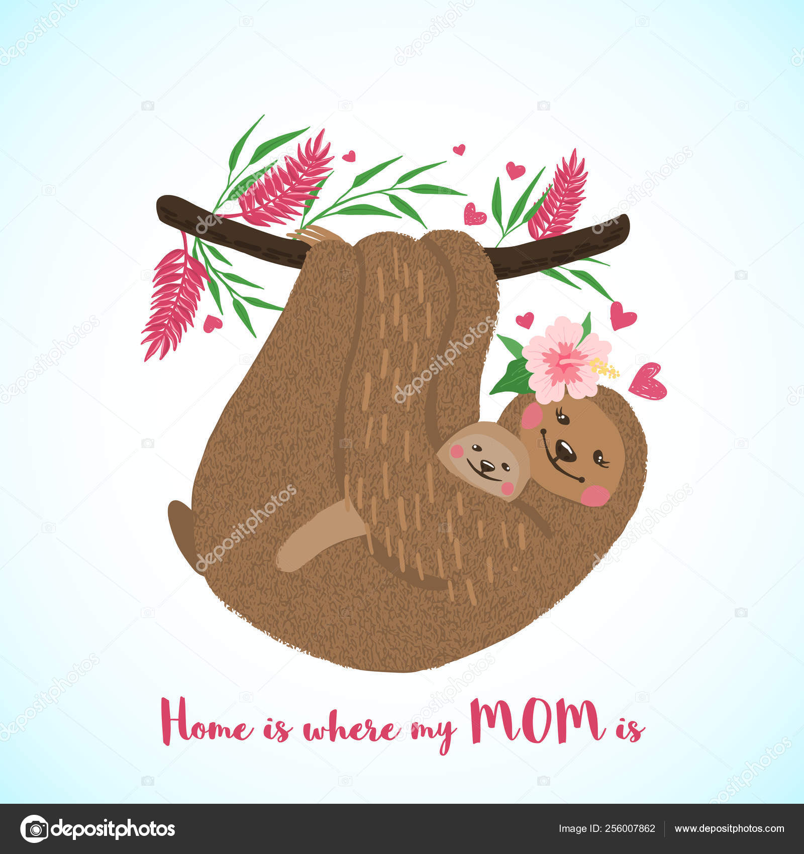 Happy mothers day card with cute sloths. Stock Vector Image by ©7romawka7  #256007862