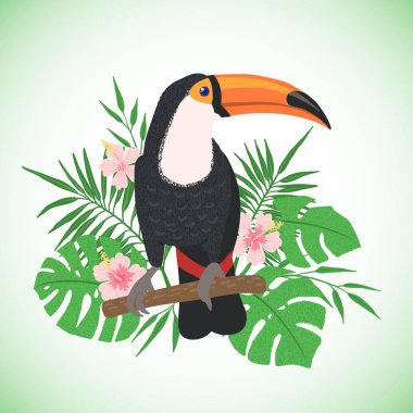 Çiçek arka planda sevimli kuş Toucan.
