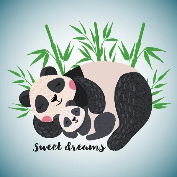 Cartão desenhado à mão com pandas adormecidas bonito . —  Vetores de Stock