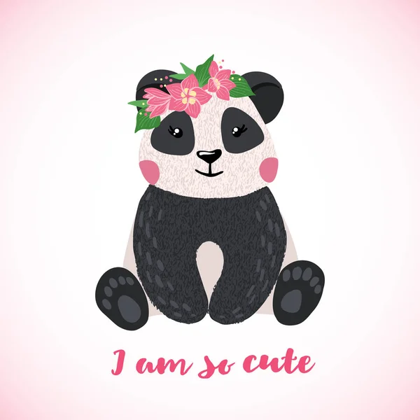 El çizilmiş tarzında sevimli panda ile tebrik kartı. — Stok Vektör