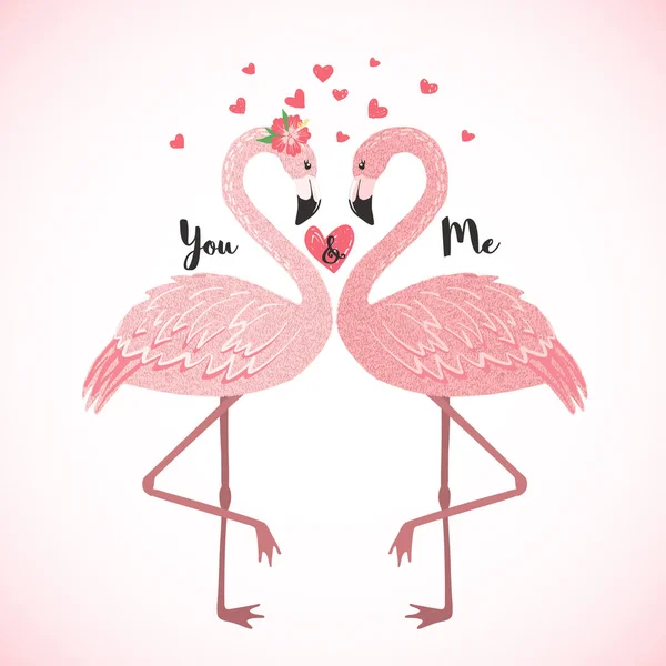 Mão desenhado bonito flamingos cair no amor . — Vetor de Stock