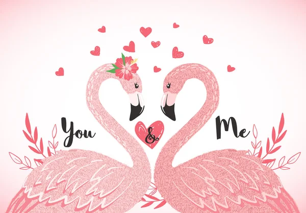 Mão desenhado bonito flamingos cair no amor . — Vetor de Stock