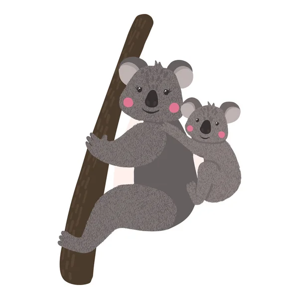 Carino koala mamma con bambino isolato su bianco . — Vettoriale Stock