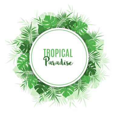 Egzotik tropikal yeşil yaprakları ile çiçek çerçevesi.