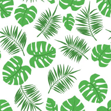 Palmiye ve Monstera yaprakları ile tropikal Dikişsiz desen.