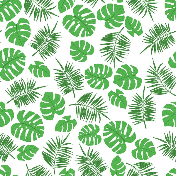 Modello tropicale senza cuciture con palma e foglie di monstera . — Vettoriale Stock
