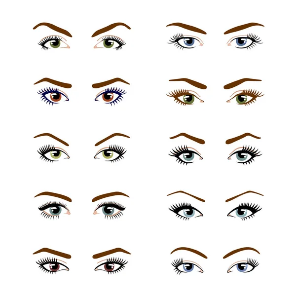 Set of various types of color female eyes. — Stock Vector