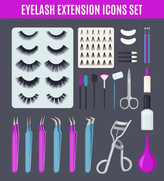 Ensemble d'outils d'extension de cils en style plat . — Image vectorielle