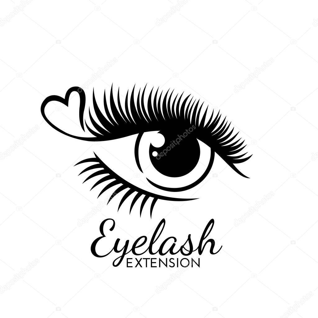 Eyelash extension logo isolated on white background. Design element for beauty salon. Vector illustration.