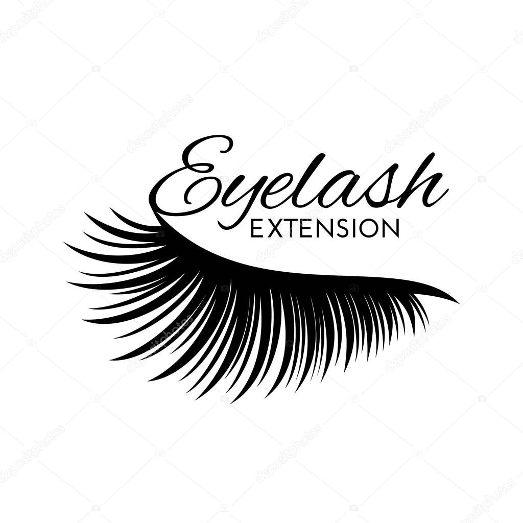 Eyelash extension logo isolated on white background. Design element for beauty salon. Vector illustration.