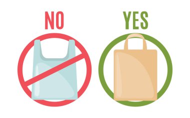 Düz tarzda plastik torba ve eko torba.